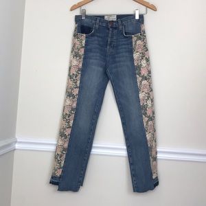 CurrentElliott Uneven Seamed Mixed Floral jeans